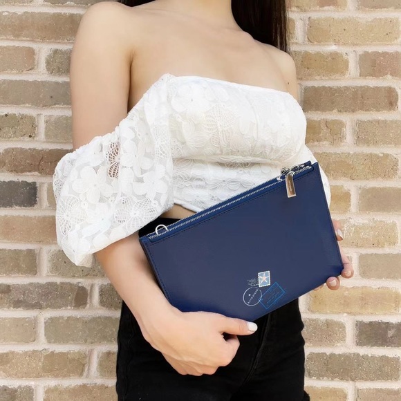 Kate Spade Bon Voyage Off the Grid Postcard Double Zip Crossbody River Blue - Picture 5 of 5